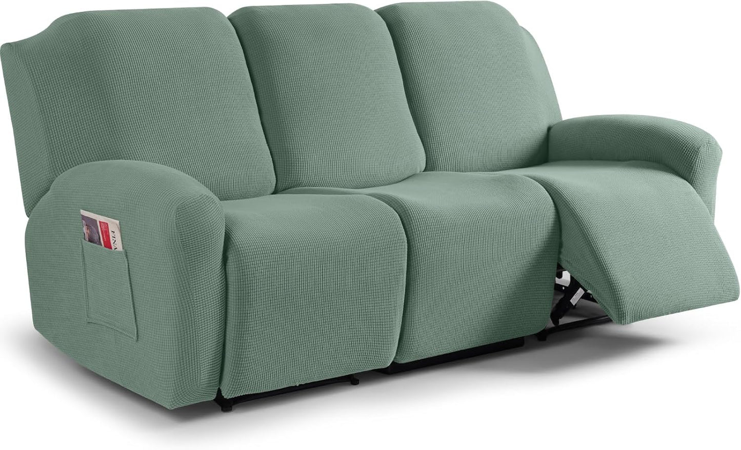 Recliner Sofa Covers 8-Pieces Stretch Large Couch Covers for 3 Seats Reclining Slipcovers Soft Jacquard Pattern Furniture Protector Black