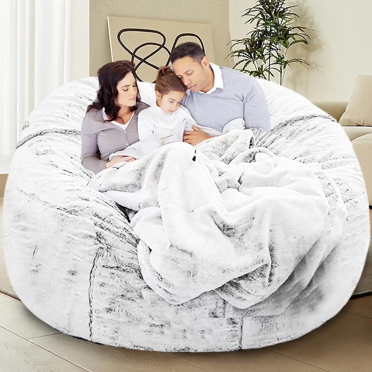 Bean Bag Chair for Adults Kids Without Filling Comfy Fluffy Giant Round Beanbag Lazy Sofa Cover for Reading Chair Floor Chair, 6FT, Grey