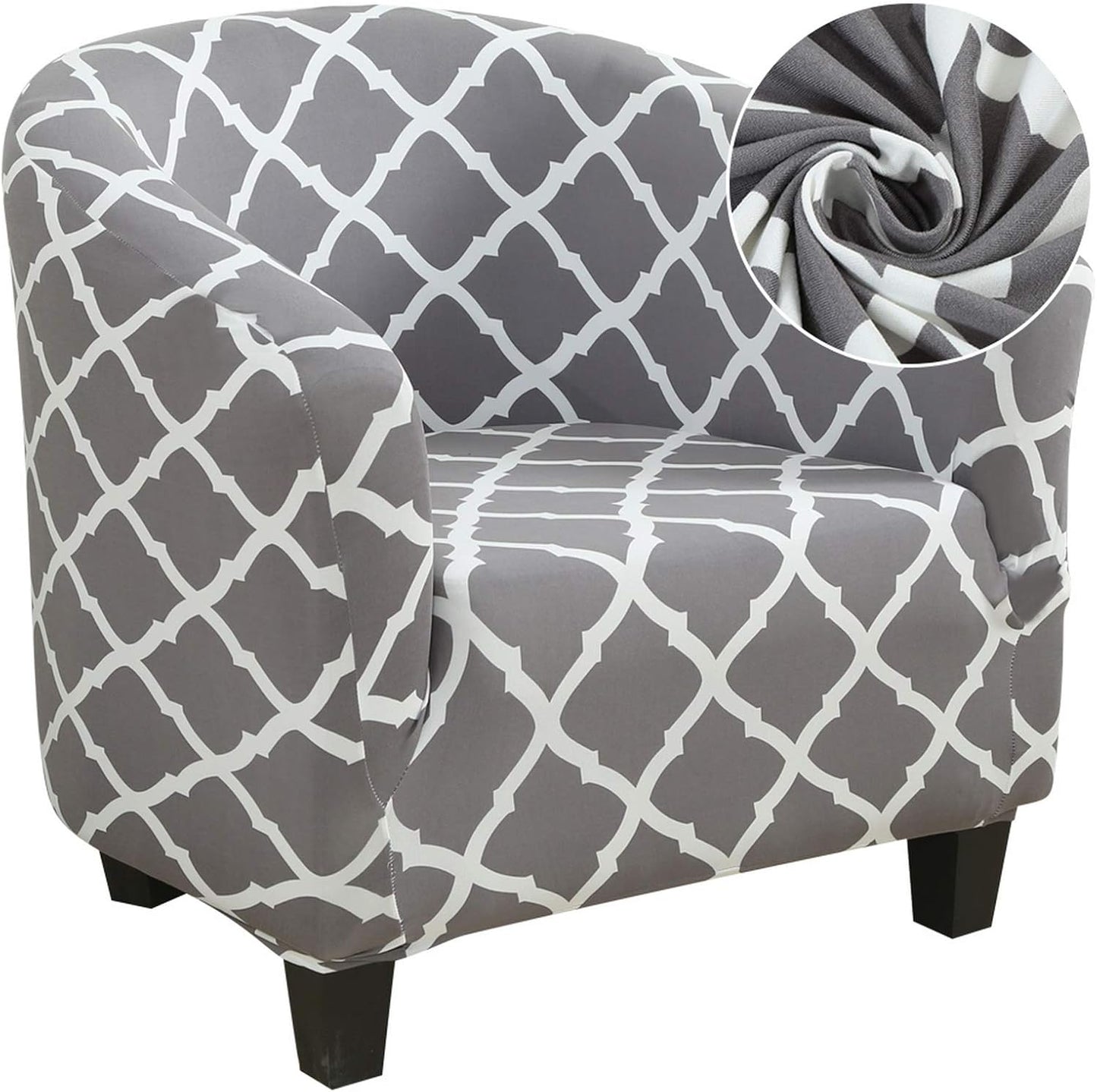 Club Chair Slipcover Stretch Barrel Chair Covers Jacquard Tub Chair Slipcover Spandex Armchair Sofa Cover Removable Couch Furniture Protector Arm Chair Cover for Living Room(Creamy-White)