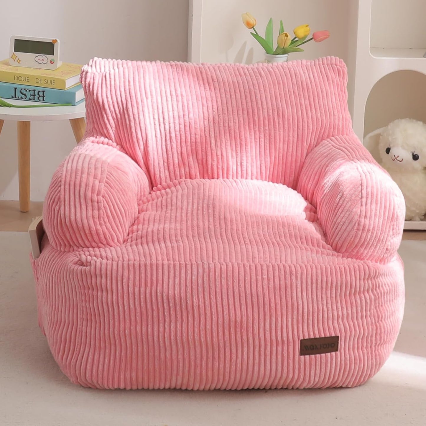 Kids Bean Bag Chair, Stuffed Toddler Bean Bag Sofa with Filler Bean Bag Chair for Boys and Girls, Lazy Sofa with Pocket Floor Chair for Gaming, Reading, Beige