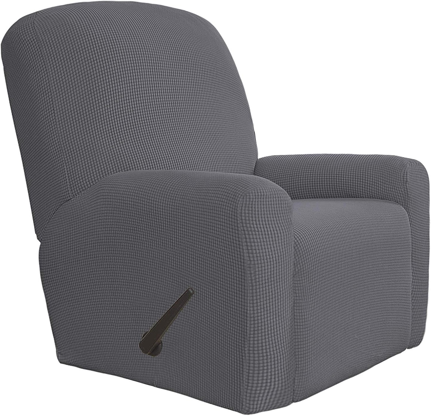 Recliner Stretch Sofa Slipcover Sofa Cover 4-Pieces Furniture Protector Couch Soft with Elastic Bottom Spandex Jacquard Fabric Small Checks(Large,Black)
