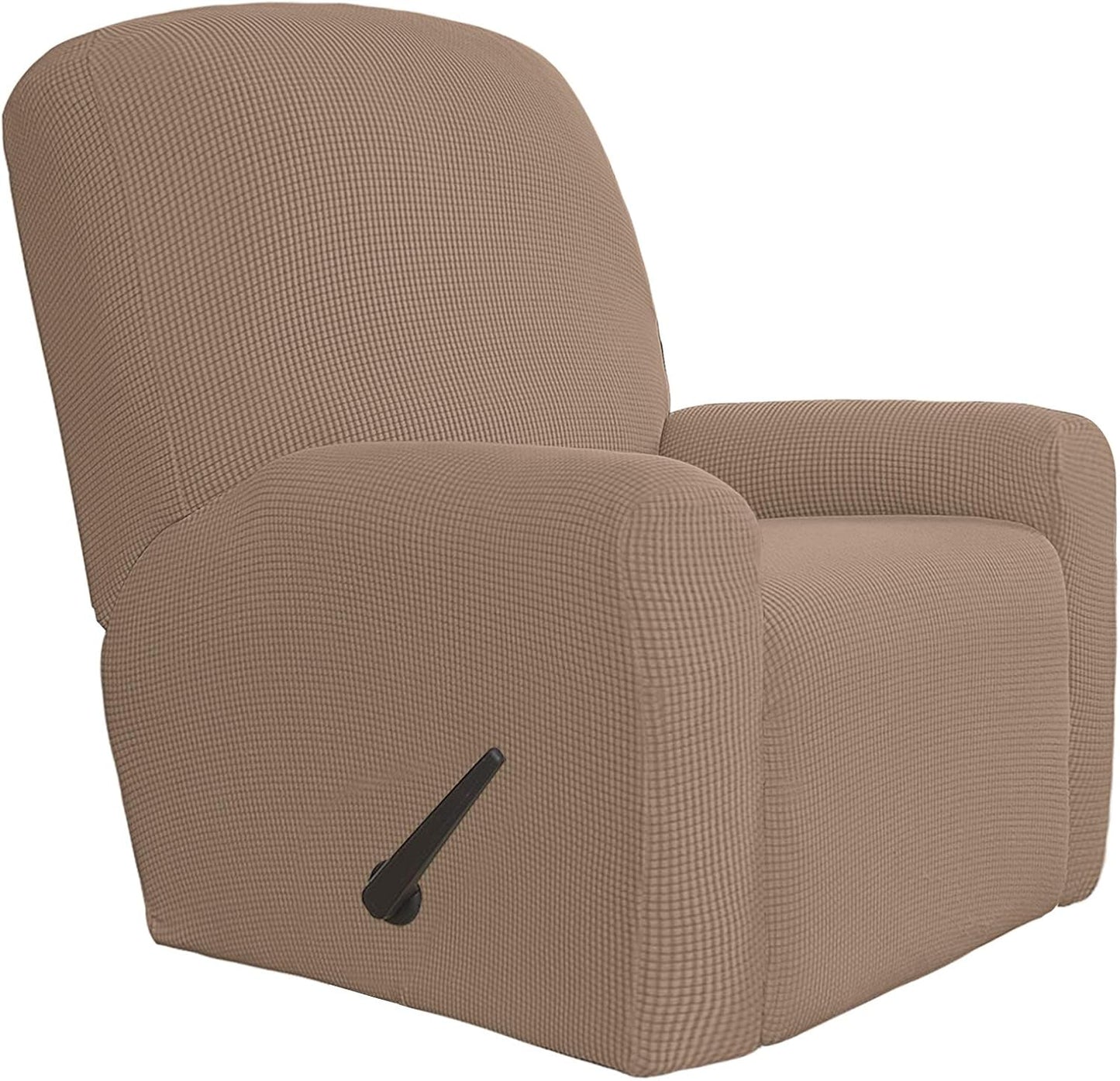 Recliner Stretch Sofa Slipcover Sofa Cover 4-Pieces Furniture Protector Couch Soft with Elastic Bottom Spandex Jacquard Fabric Small Checks(Large,Black)