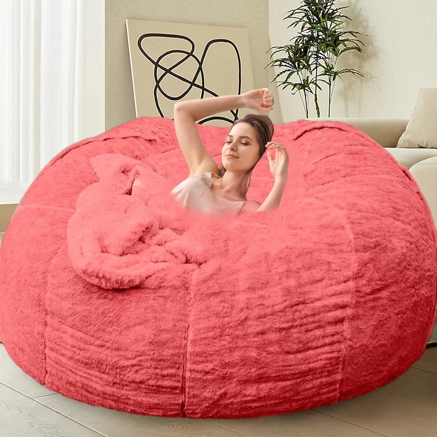Bean Bag Chair for Adults Kids Without Filling Comfy Fluffy Giant Round Beanbag Lazy Sofa Cover for Reading Chair Floor Chair, 6FT, Grey