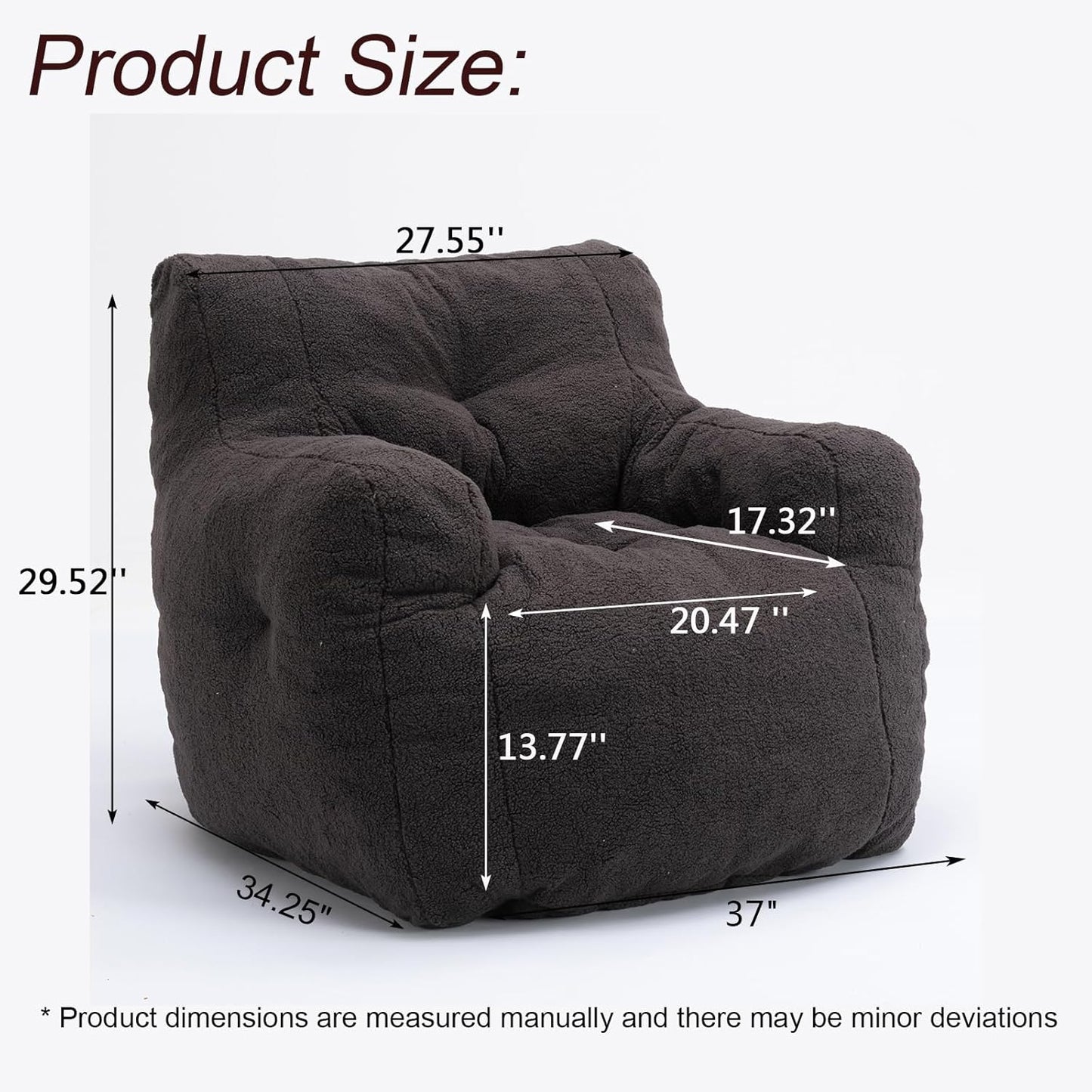 Bean Bag Chairs, Tufted Soft Stuffed Bean Bag Chair with Filler, Fluffy Lazy Sofa, Imperial Lounger Giant Bean Bag Chair for Bedroom, Living Room, Dark Black
