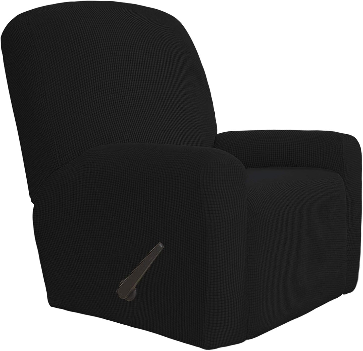 Recliner Stretch Sofa Slipcover Sofa Cover 4-Pieces Furniture Protector Couch Soft with Elastic Bottom Spandex Jacquard Fabric Small Checks(Large,Black)