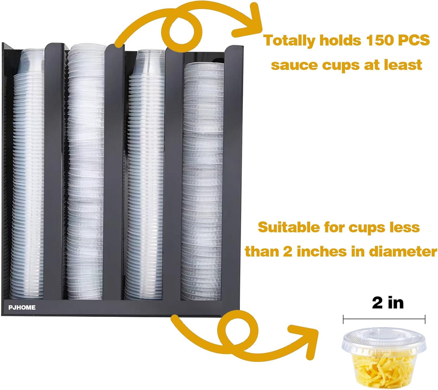 Sauce Cup Lid Organizer 4 Compartments Plastic Sauce Cup Holder for Counter Wall Mount Disposable Cup and Lid Storage Restaurant Supplies