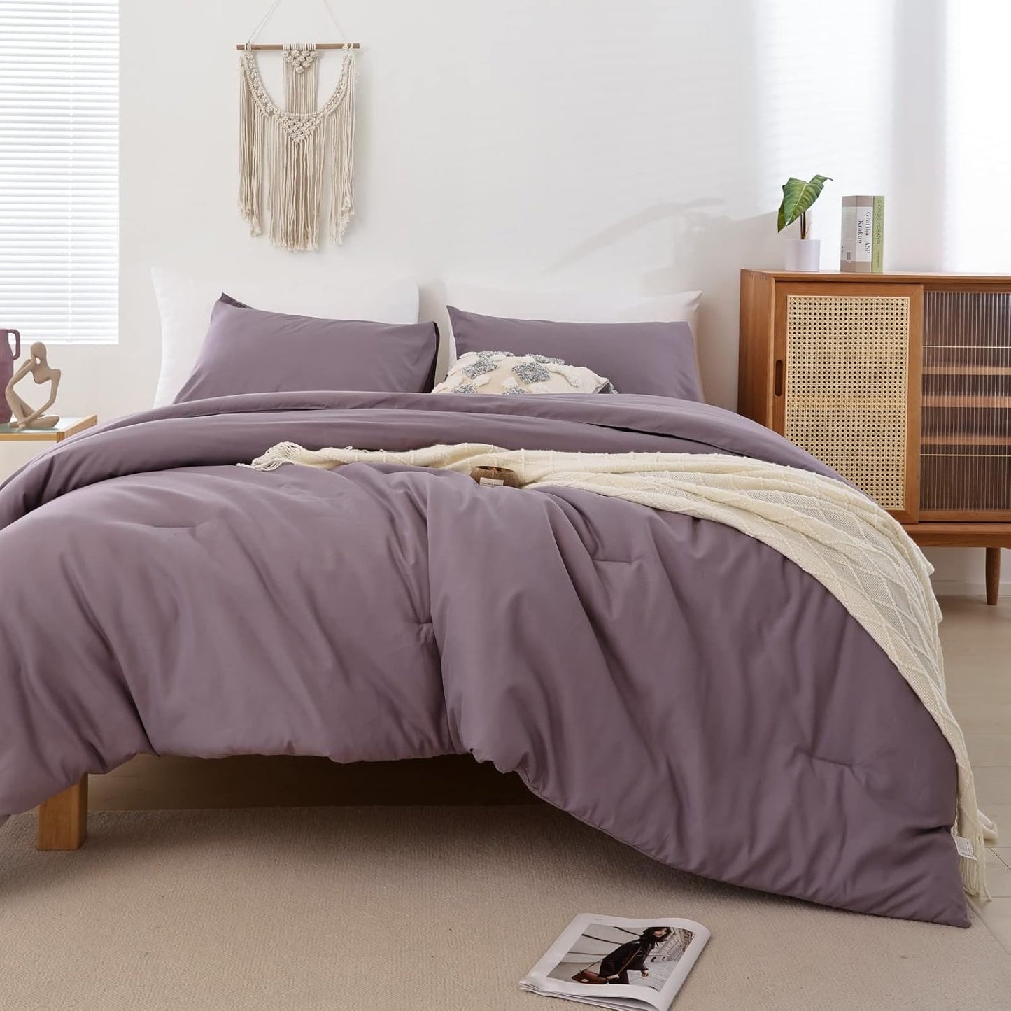 Queen Comforter Set Oatmeal, 3pcs(1 Boho Oatmeal Comforter & 2 Pillowcases) All Season Soft Bedding Lightweight Bedspread Blanket Quilt