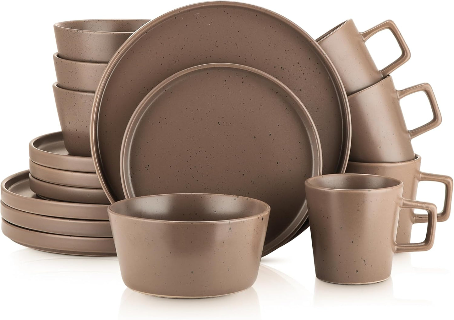 16-Piece Stoneware Dish Set, Service for 4, Black Plates and Bowls Dinnerware Set, Dishwasher and Microwave Safe, Black Matte