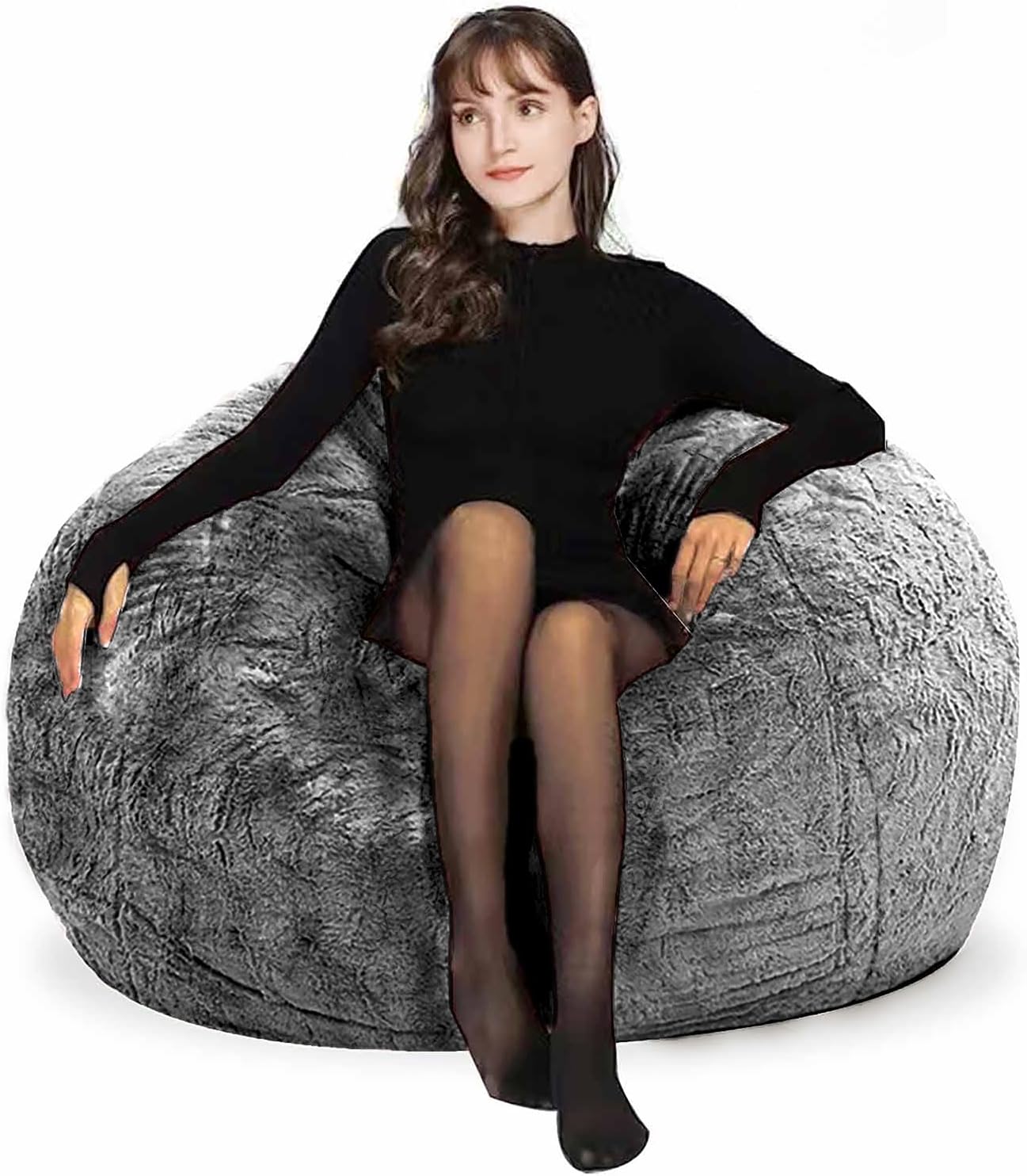 Bean Bag Chair for Adults Kids Without Filling Comfy Fluffy Giant Round Beanbag Lazy Sofa Cover for Reading Chair Floor Chair, 6FT, Grey