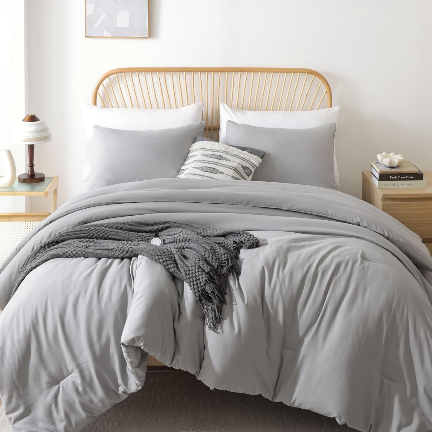 Queen Comforter Set Oatmeal, 3pcs(1 Boho Oatmeal Comforter & 2 Pillowcases) All Season Soft Bedding Lightweight Bedspread Blanket Quilt