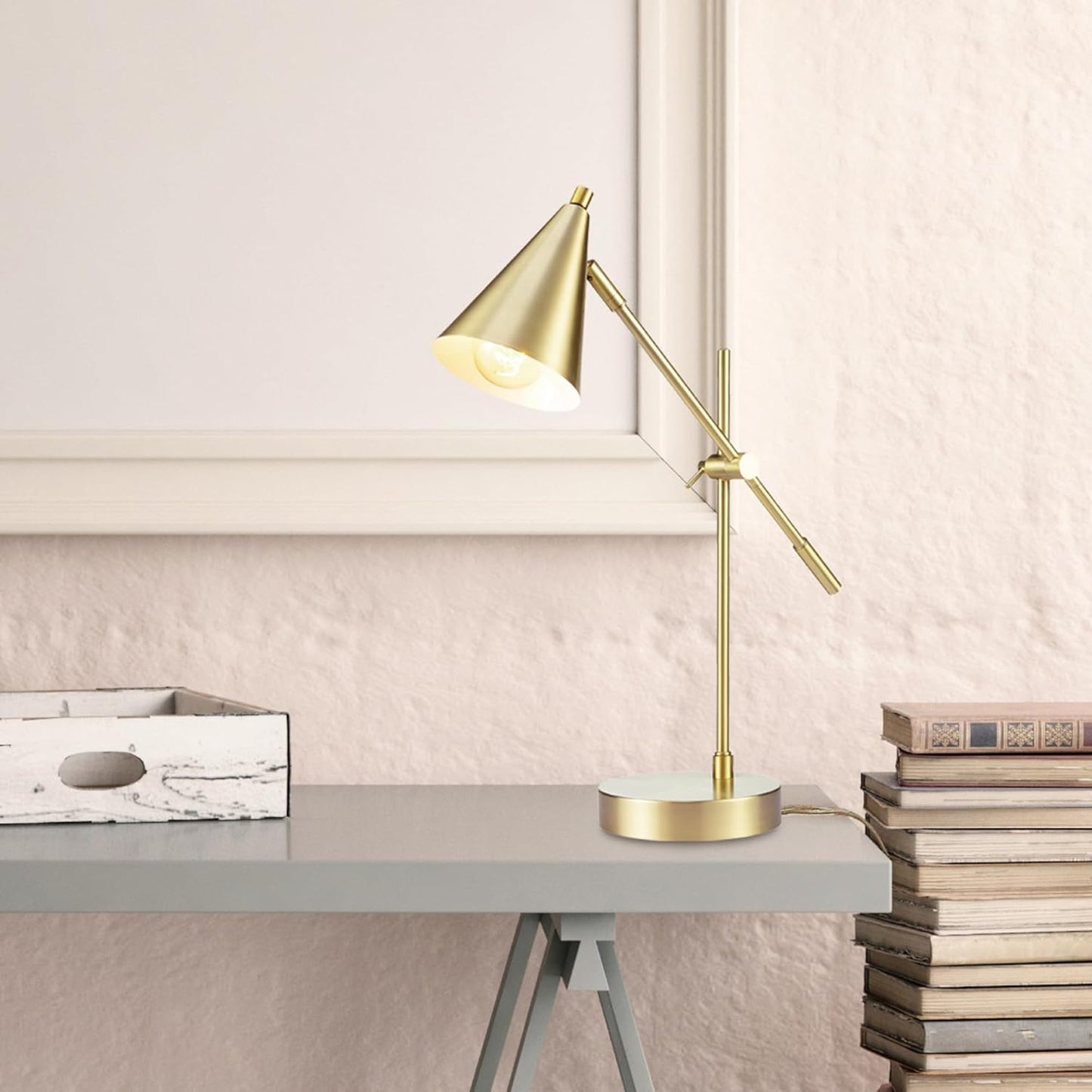 18" Desk Lamp, Matte Brass, Adjustable Height, Balance Arm, Rotary Switch on Shade, Home Décor, Desk Lamps for Home Office, Home Office Accessories, Adjustable Lamp, Modern