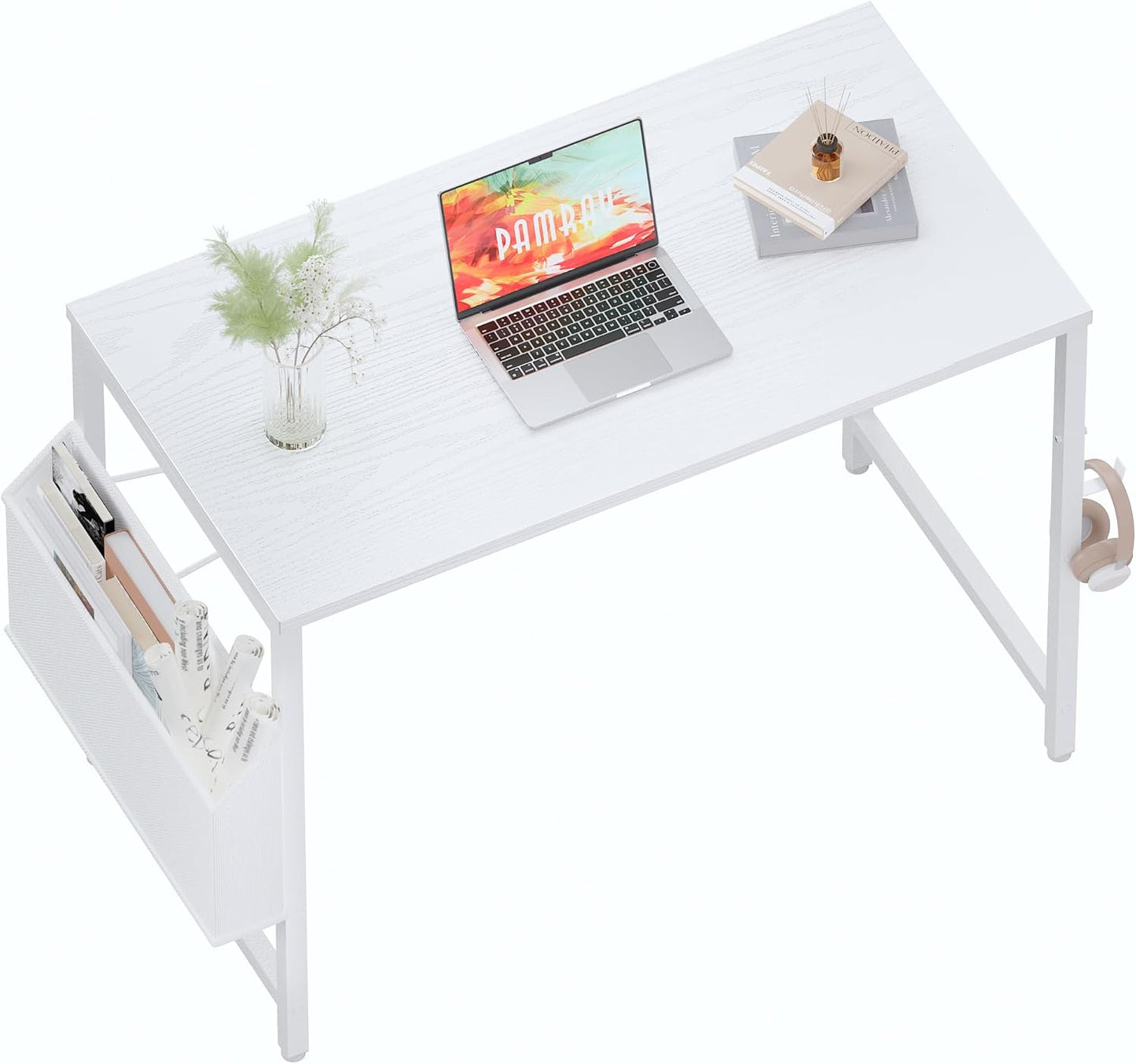 47 Inch Computer Desk for Small Spaces with Storage Bag, Home Office Work Desk with Headphone Hook, Small Office Desk Study Writing Table