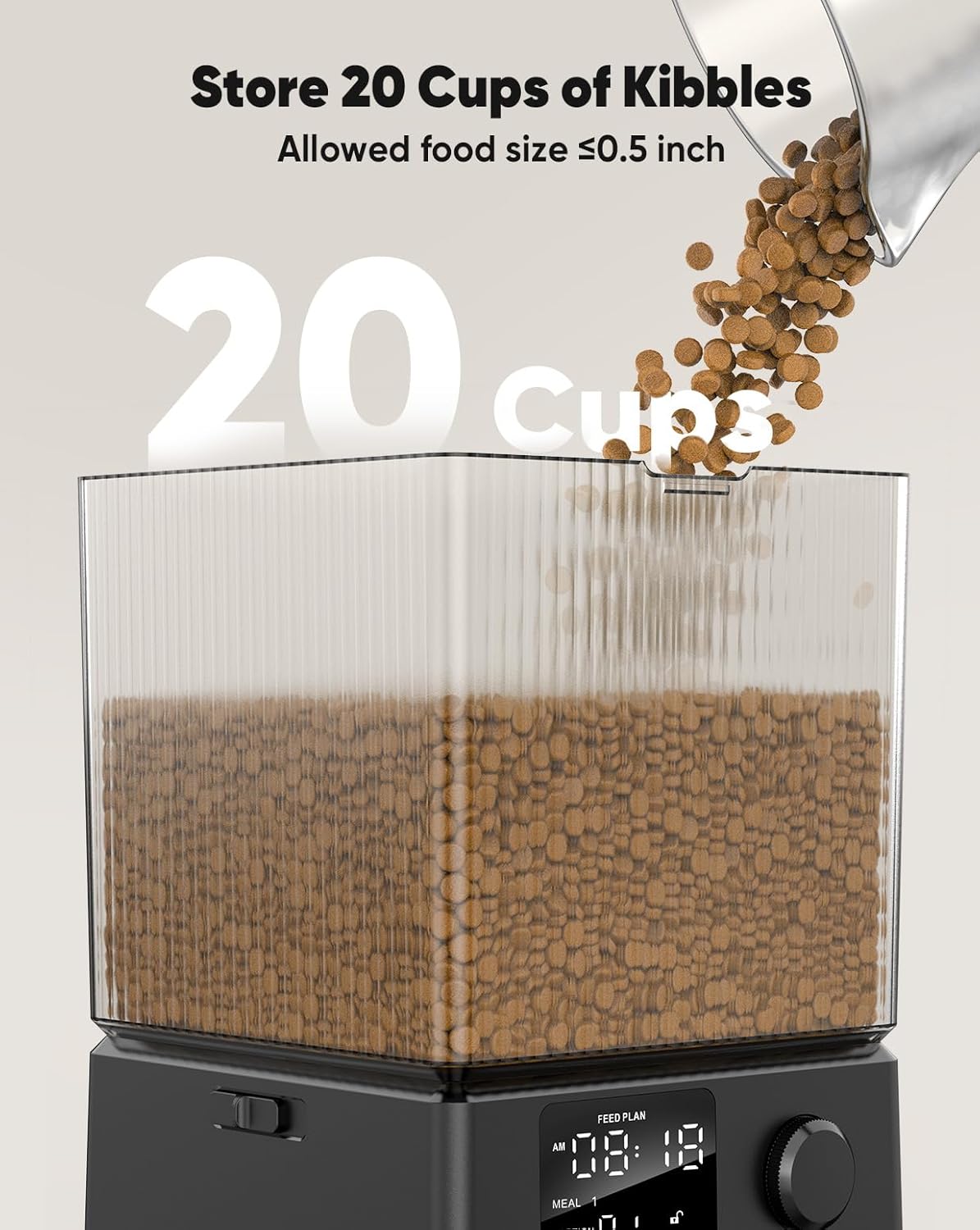 Automatic Cat Feeder for 2 Cats, 20 Cups/5L Automatic Cat Food Dispenser for Small Pets Indoor, Timed Cat Feeder for Dry Food