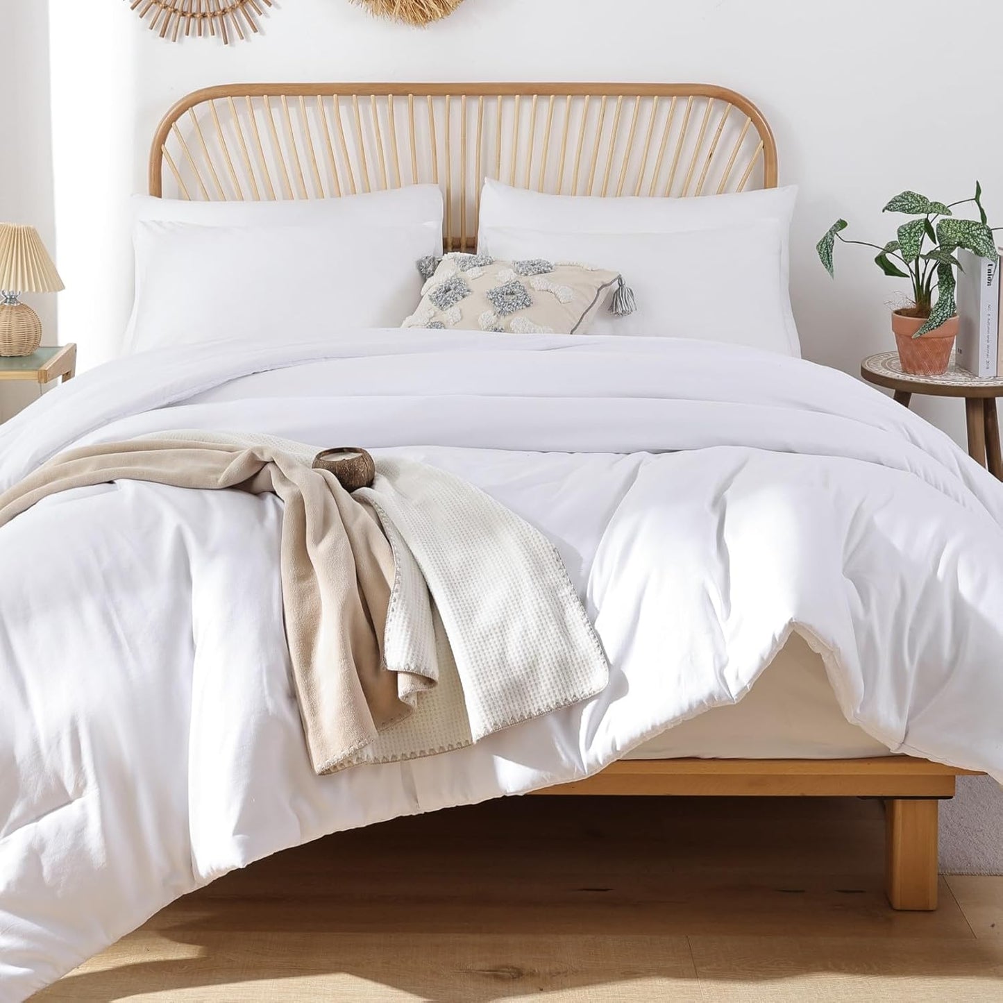 Queen Comforter Set Oatmeal, 3pcs(1 Boho Oatmeal Comforter & 2 Pillowcases) All Season Soft Bedding Lightweight Bedspread Blanket Quilt