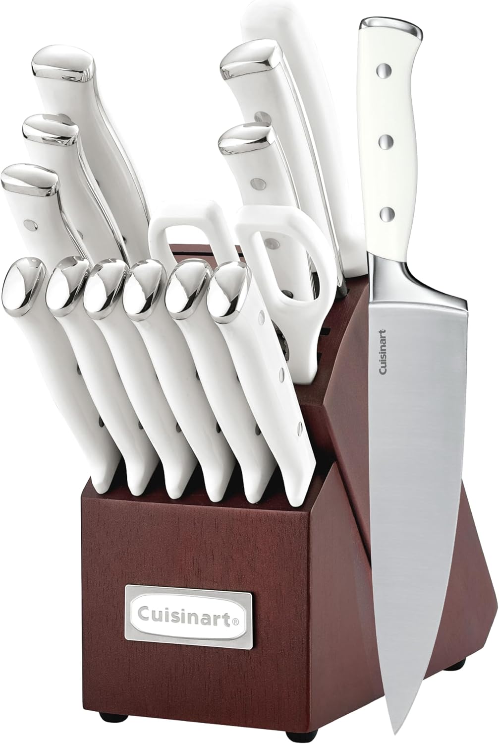 15-Piece Knife Set with Block, High Carbon Stainless Steel, Forged Triple Rivet, White