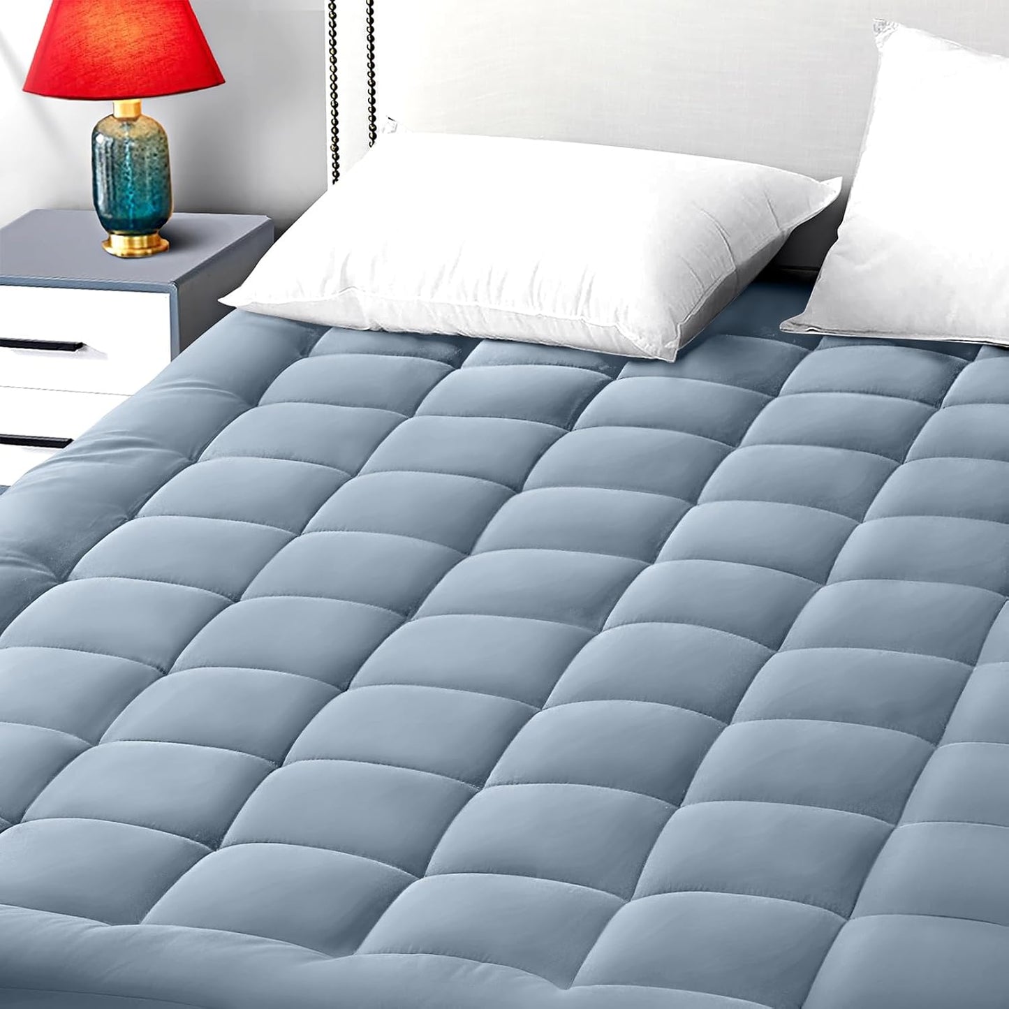 Queen Size Mattress Pad Pillow Top Mattress Cover Quilted Fitted Mattress Protector Cotton Top Stretches up 8-21" Deep Pocket Cooling Mattress Topper (60x80 inch, White)