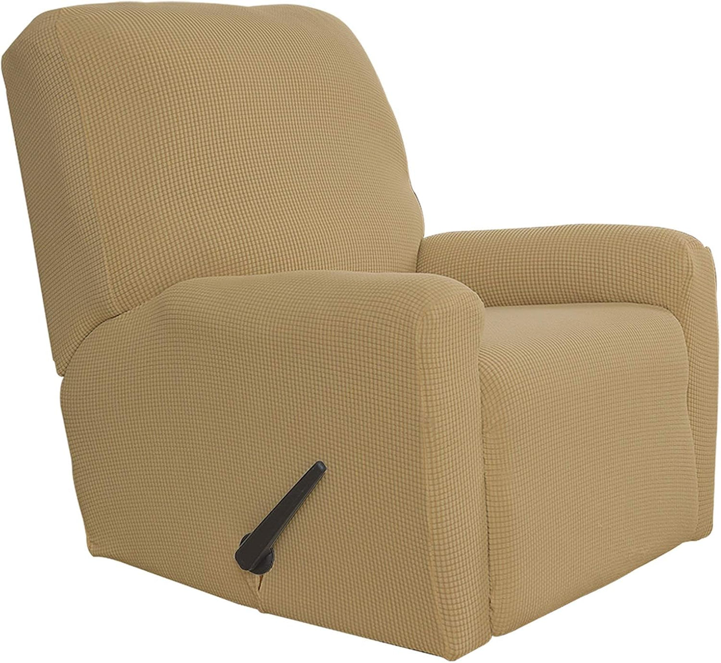 Recliner Stretch Sofa Slipcover Sofa Cover 4-Pieces Furniture Protector Couch Soft with Elastic Bottom Spandex Jacquard Fabric Small Checks(Large,Black)