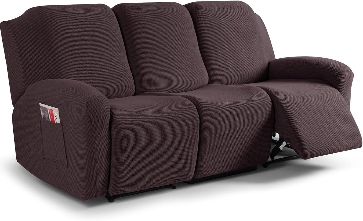 Recliner Sofa Covers 8-Pieces Stretch Large Couch Covers for 3 Seats Reclining Slipcovers Soft Jacquard Pattern Furniture Protector Black