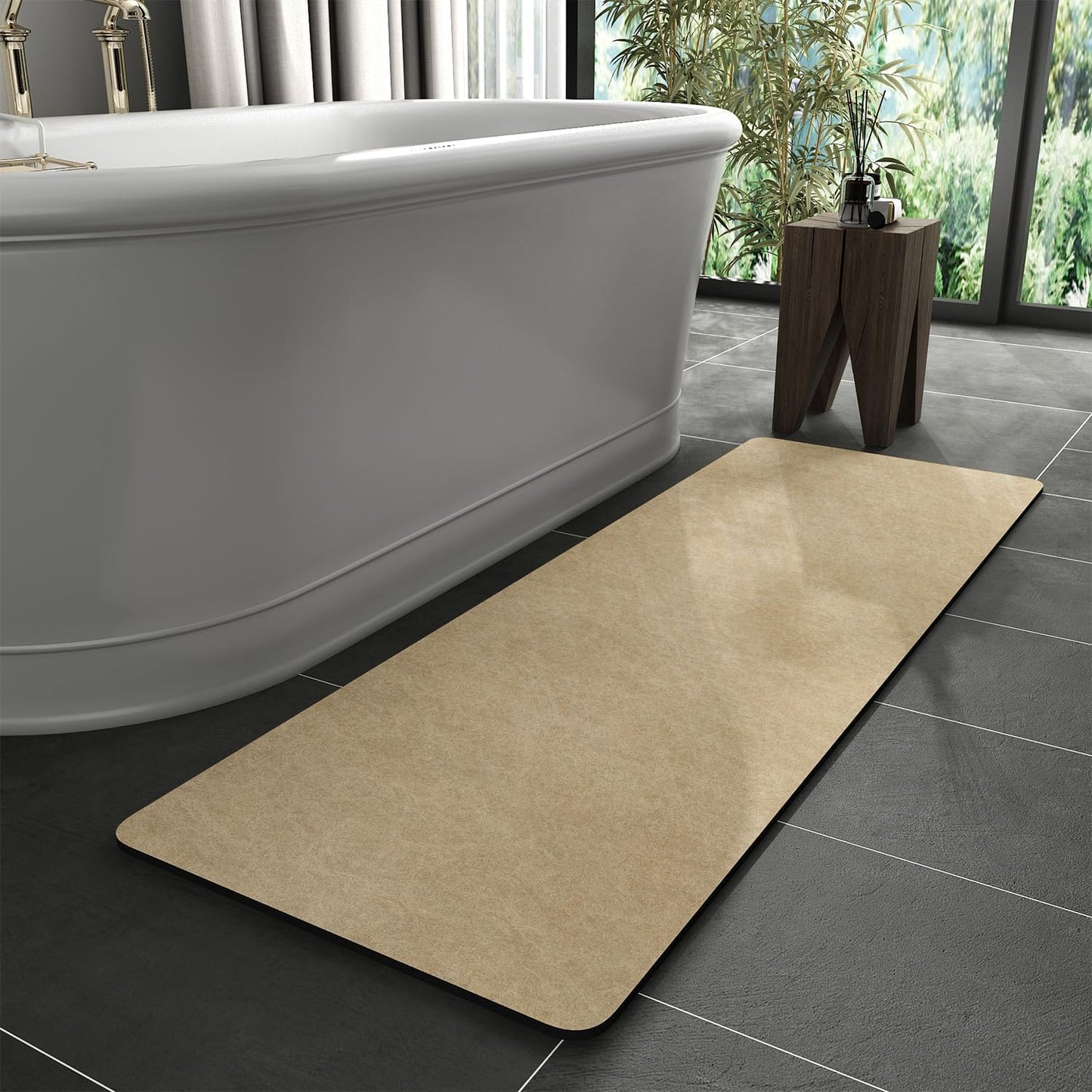 Bath Mat Rug-Rubber Backing Non Slip Quick Dry Absorbent Thin Bathroom Rugs Fit Under Door-Faux Suede Surface Bathroom Floor Mats-Shower Rug for in Front of Bathtub Shower Gray 24"X70"