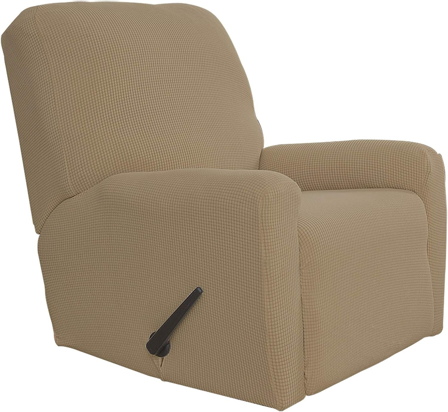 Recliner Stretch Sofa Slipcover Sofa Cover 4-Pieces Furniture Protector Couch Soft with Elastic Bottom Spandex Jacquard Fabric Small Checks(Large,Black)