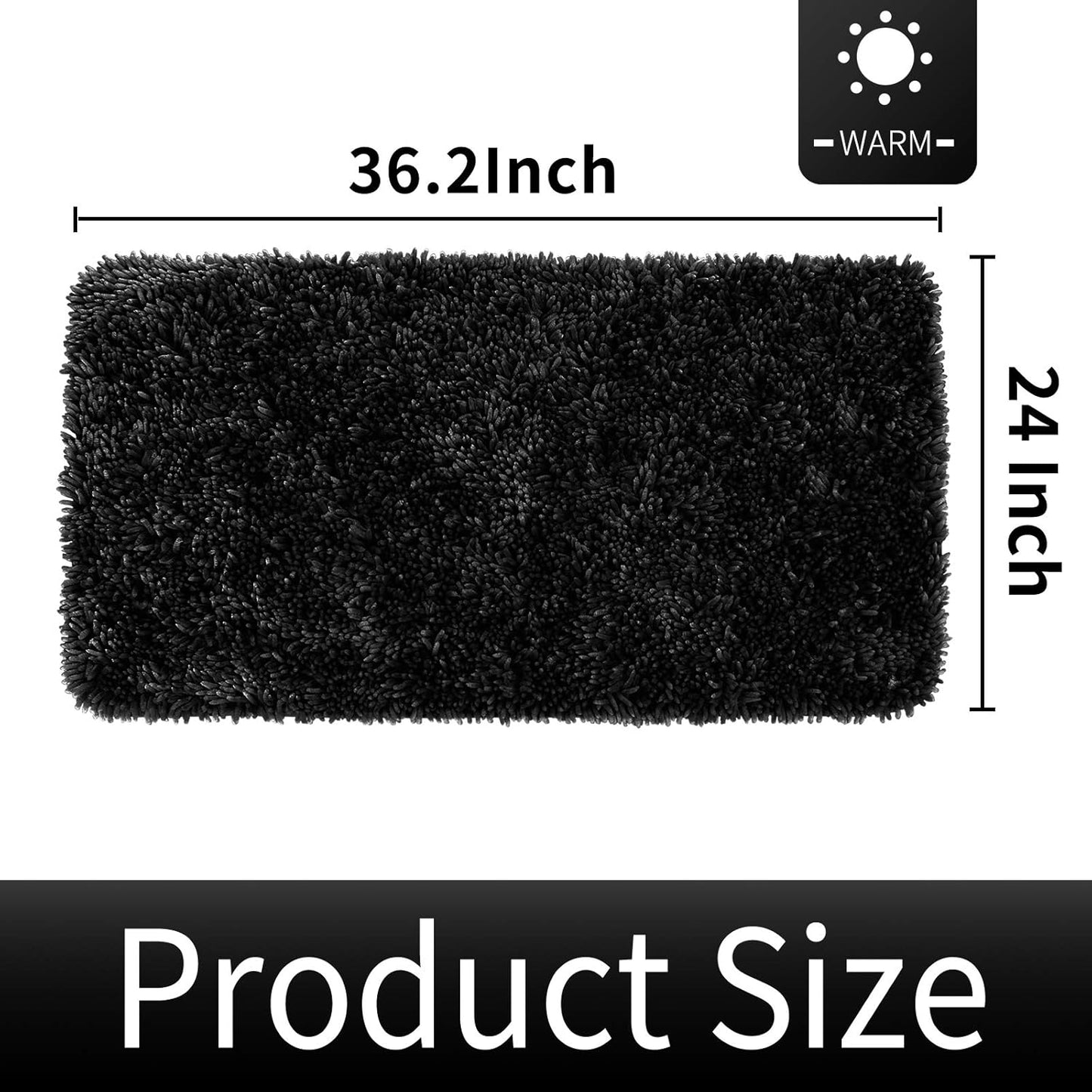 Bath Mats for Bathroom 36 x 24, Soft Shaggy Large Size Water Absorbent Bath Rug, Non-Slip, Machine Washable Quick Dry Shower Rug, Microfiber Thick Mat for Bathroom Floor/Tub, Black