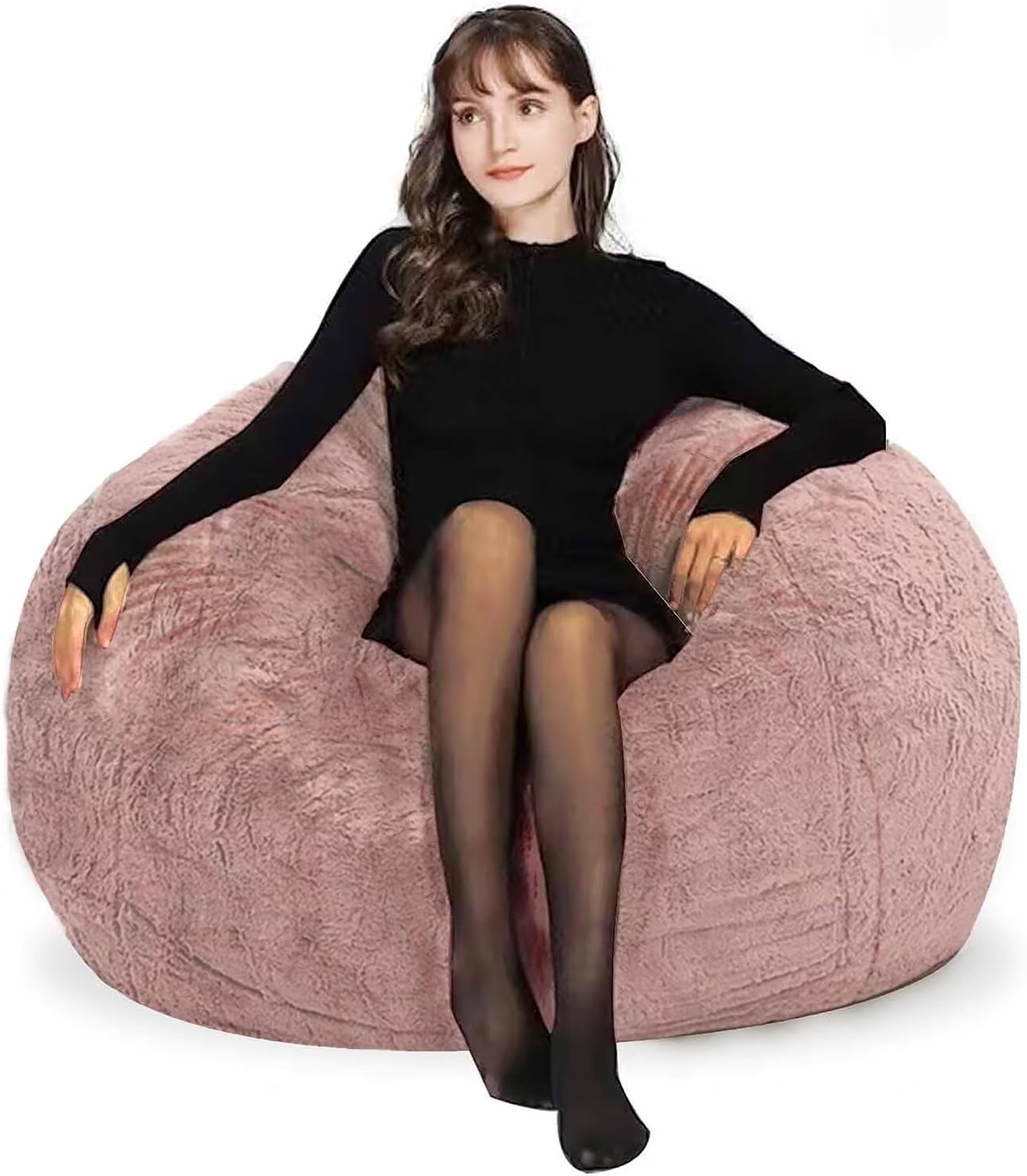 Bean Bag Chair for Adults Kids Without Filling Comfy Fluffy Giant Round Beanbag Lazy Sofa Cover for Reading Chair Floor Chair, 6FT, Grey