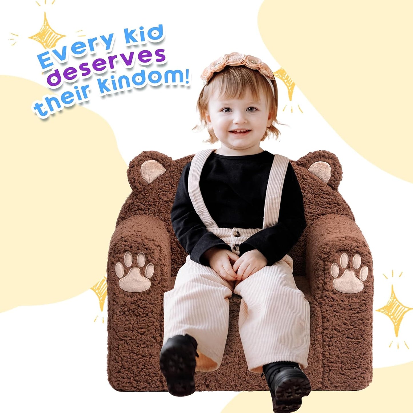 Toddler Couch Ultra-Soft Snuggle Chair, Comfy Sherpa Foam Filled Lovely Bear Sofa, Kids Cozy Corner Play Couch for Boys and Girls, Brown