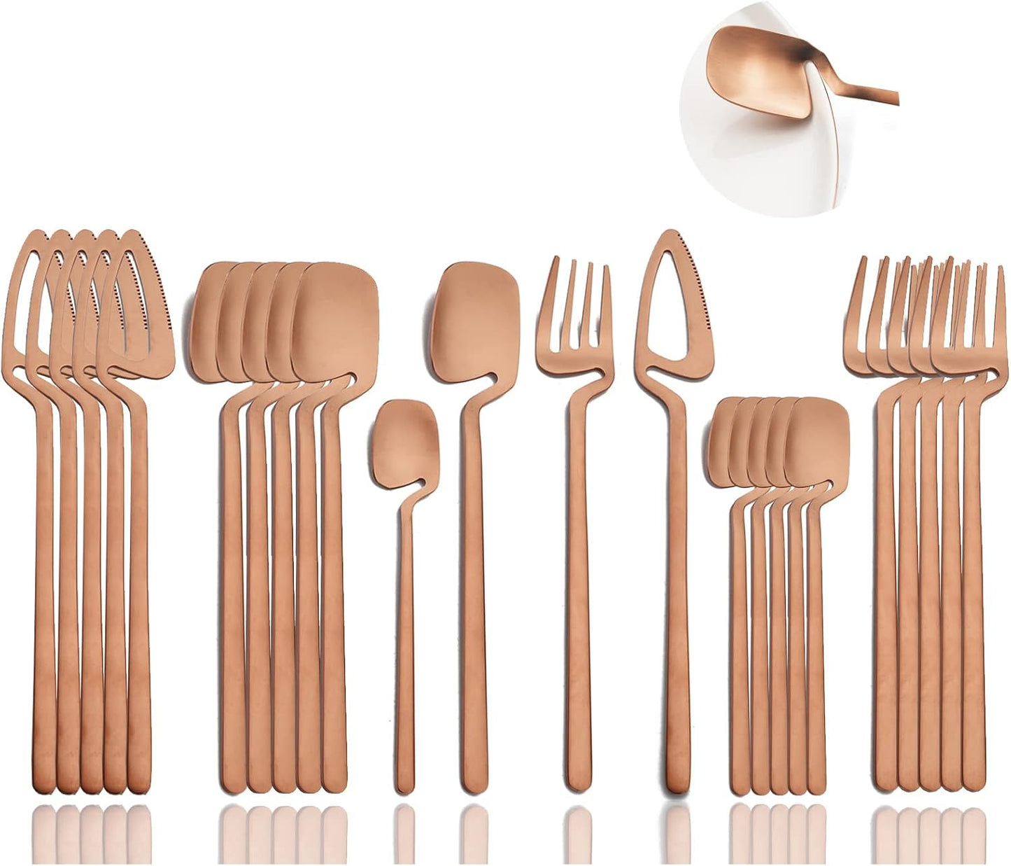 Silverware Set Satin Finish 24-Piece Stainless Steel Flatware Set Kitchen Utensil Set Service for 6 Tableware Cutlery Set Dishwasher Safe (Matte Black)