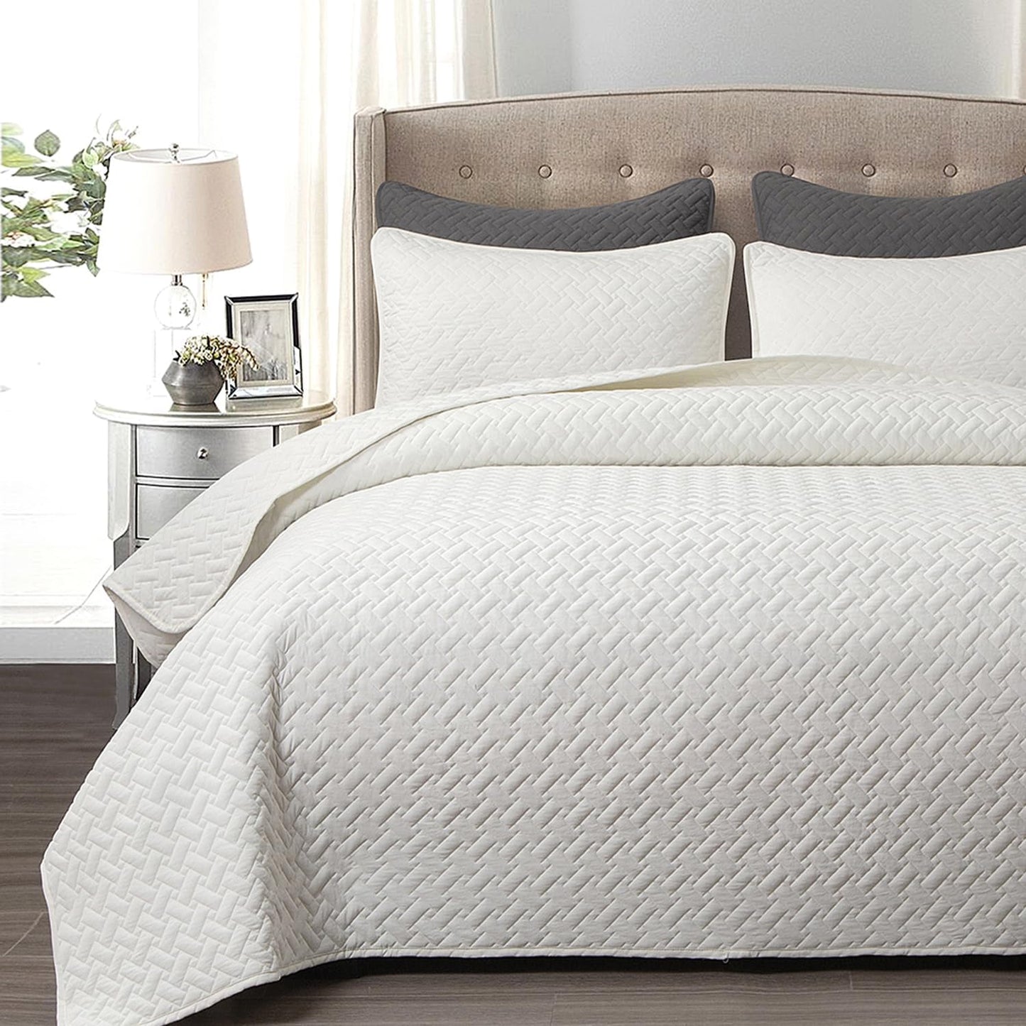 Twin Size Bedding Sets Navy Blue Bedspread Soft Pre-Washed Quilt Winter Bed Sets, 2 Piece, Cozy Reversible Microfiber Bed Coverlet with Pillow Sham (Square Pattern,66"x90")
