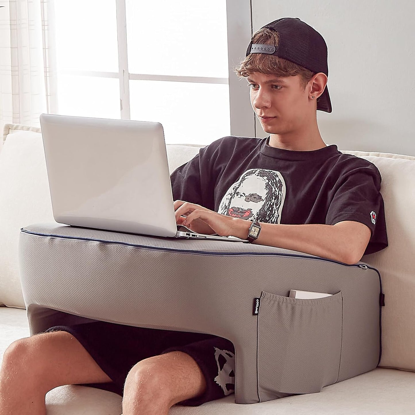 Reading Pillow for Gaming, Extra Large Arm Rest Pillow for Adult, Memory Foam Bed Rest Pillow for Reading, Working, Playing Steam Deck Switch or Sitting in Bed Floor Sofa(Grey)