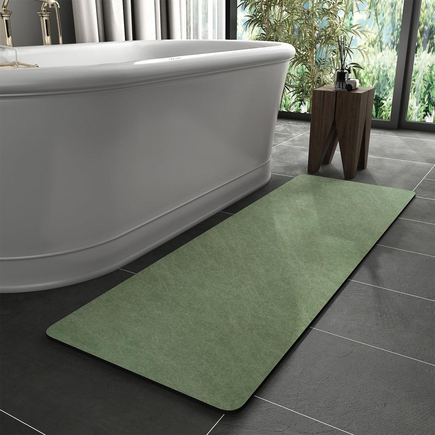 Bath Mat Rug-Rubber Backing Non Slip Quick Dry Absorbent Thin Bathroom Rugs Fit Under Door-Faux Suede Surface Bathroom Floor Mats-Shower Rug for in Front of Bathtub Shower Gray 24"X70"