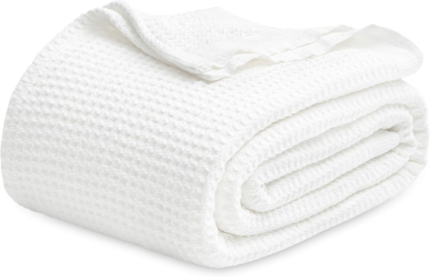 100% Cotton Blanket Queen Size for Bed - Breathable and Soft, Waffle Weave Blanket for Summer Spring, White, 90x90 Inches