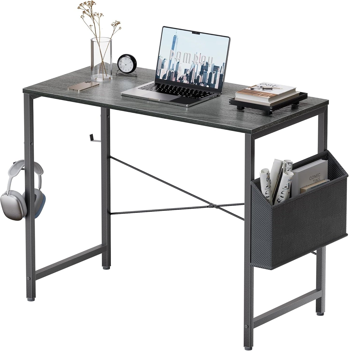 47 Inch Computer Desk for Small Spaces with Storage Bag, Home Office Work Desk with Headphone Hook, Small Office Desk Study Writing Table