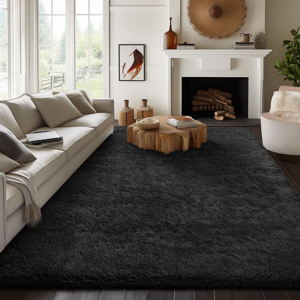 Rugs for Living Room Grey, Fluffy Shag Large Fuzzy Plush Soft Area Rug, 5x8 Gray Shaggy Carpets for Bedroom, Kids Boys Girls Dorm Nursery Home Decor Aesthetic