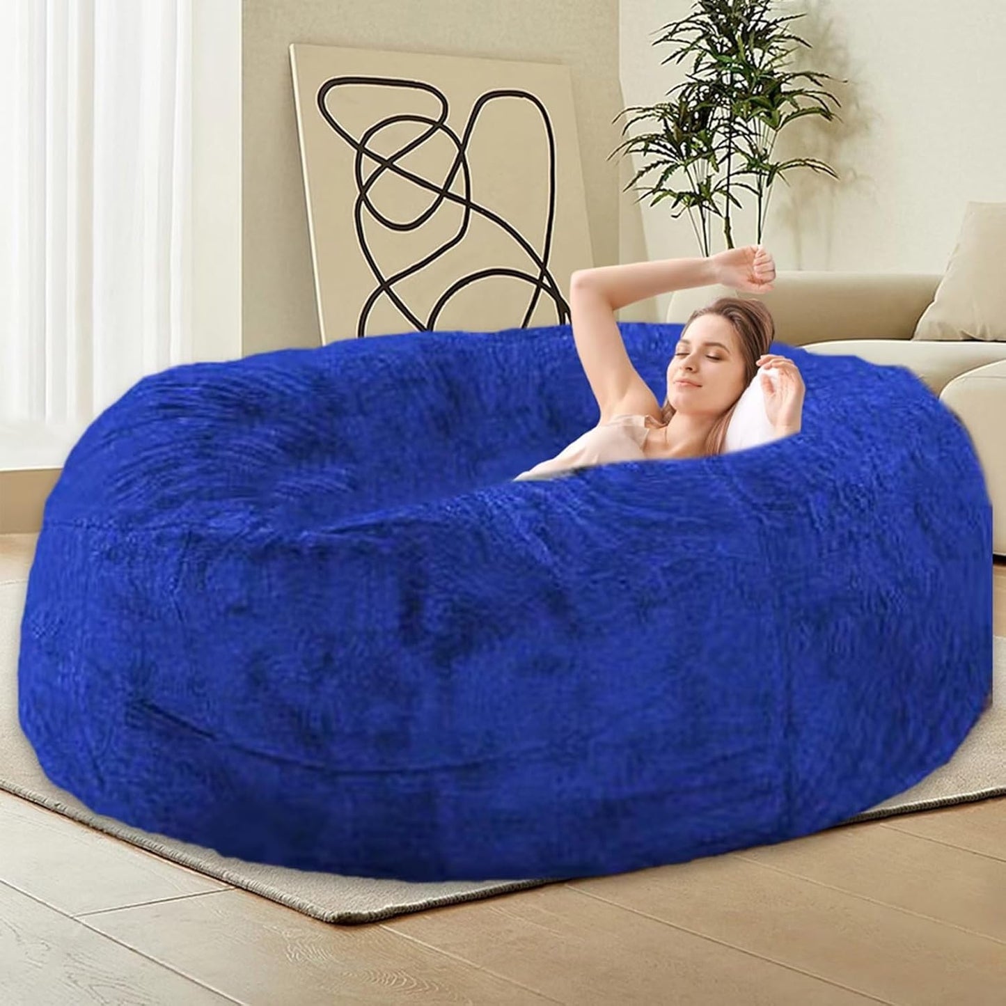 Bean Bag Chair for Adults Kids Without Filling Comfy Fluffy Giant Round Beanbag Lazy Sofa Cover for Reading Chair Floor Chair, 6FT, Grey