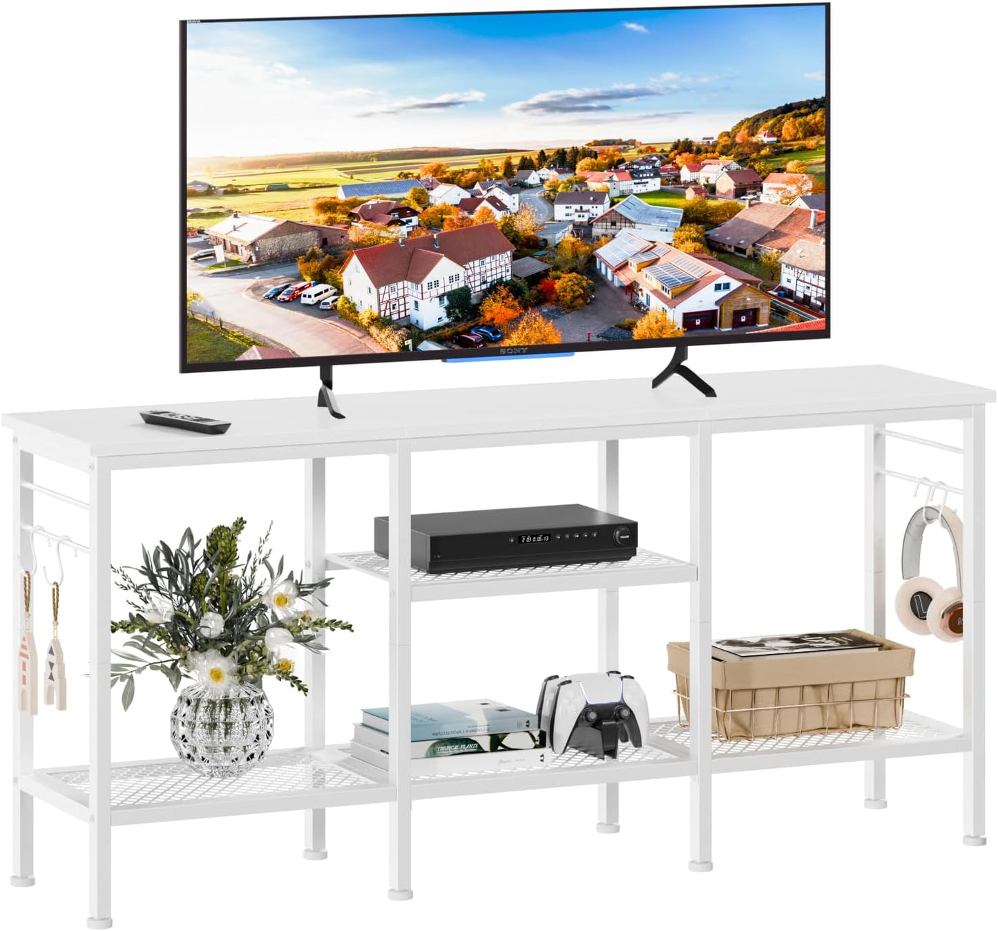 TV Stand for TVs up to 55 Inch, Entertainment Center with Open Storage Shelves, TV Media Console Table with Soundbar Shelf for Living Room, Bedroom, Rustic Brown