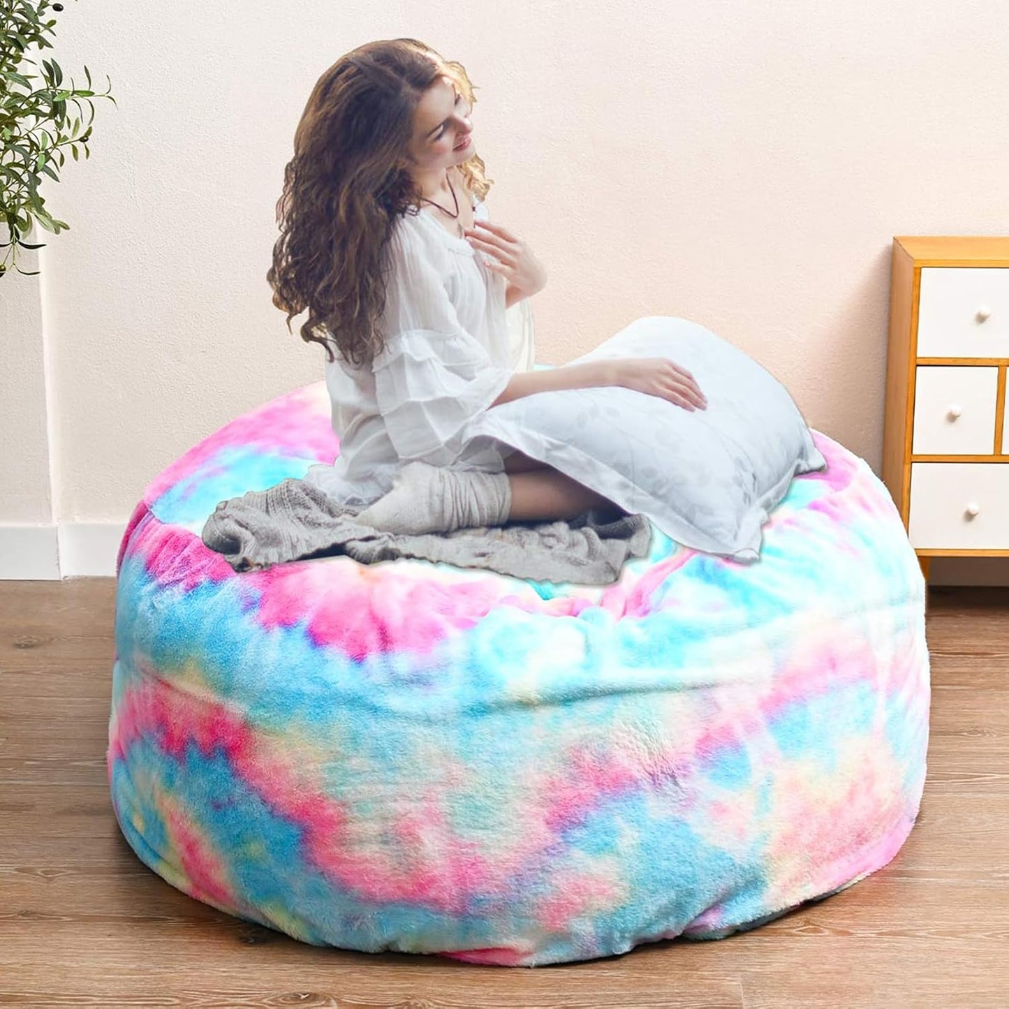 Bean Bag Chair for Adults Kids Without Filling Comfy Fluffy Giant Round Beanbag Lazy Sofa Cover for Reading Chair Floor Chair, 6FT, Grey