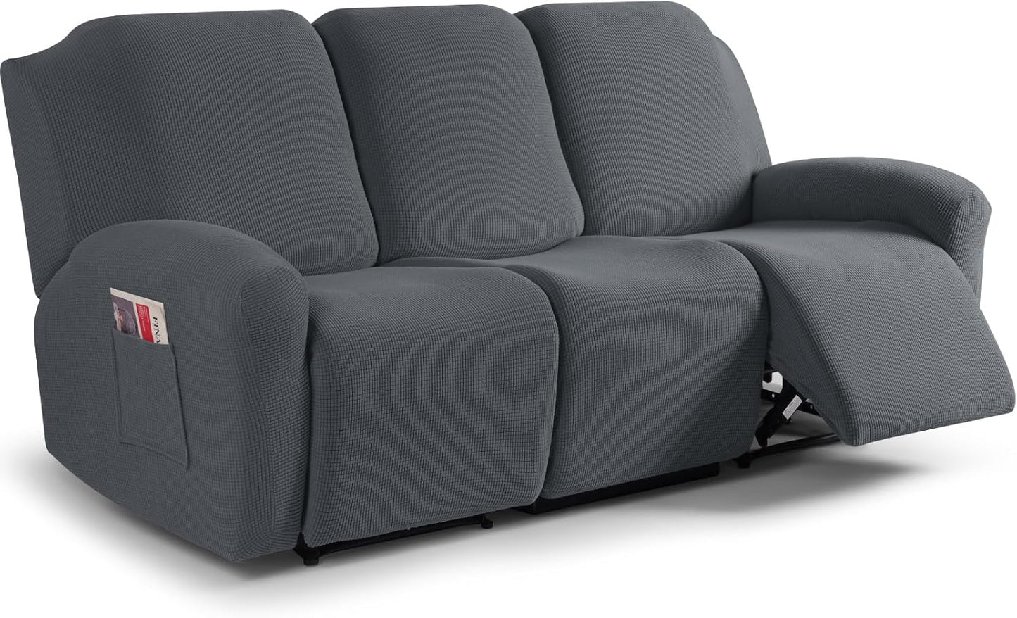 Recliner Sofa Covers 8-Pieces Stretch Large Couch Covers for 3 Seats Reclining Slipcovers Soft Jacquard Pattern Furniture Protector Black