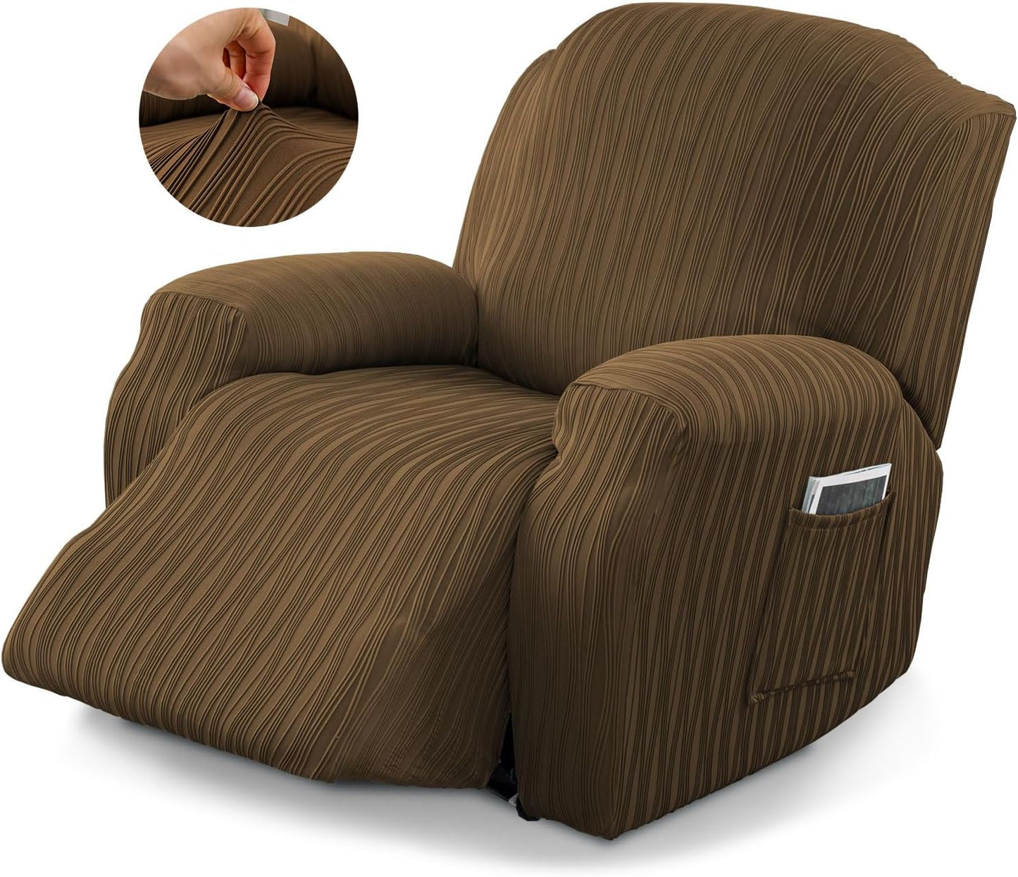 Recliner Cover Stretch Soft Couch Cover for Dogs, Sofa Slipcover for Recliner Couch Leakproof Furniture Protector for Kids, Pets (Beige)