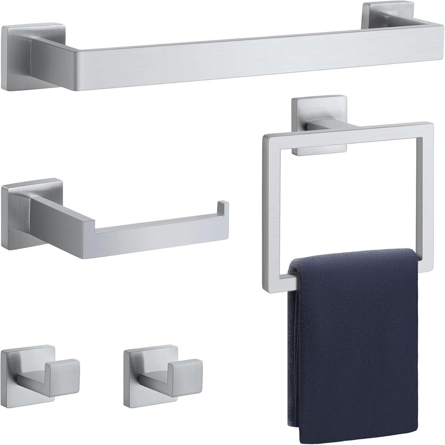 5-Pieces Matte Black Bathroom Hardware Accessories Set, SUS304 Stainless Steel Bath Towel Bar Set, Towel Racks for Bathroom Wall Mounted.