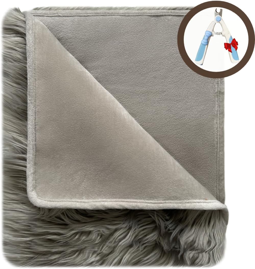 Waterproof Throw Blanket, Pet Bed Blanket for Dogs and Cats, Plush Fur Throw for Sleeping, Whelping, and Comfort, Furniture Protection, Stain Resistant Surface, Machine Washable (Grey, 30x40")