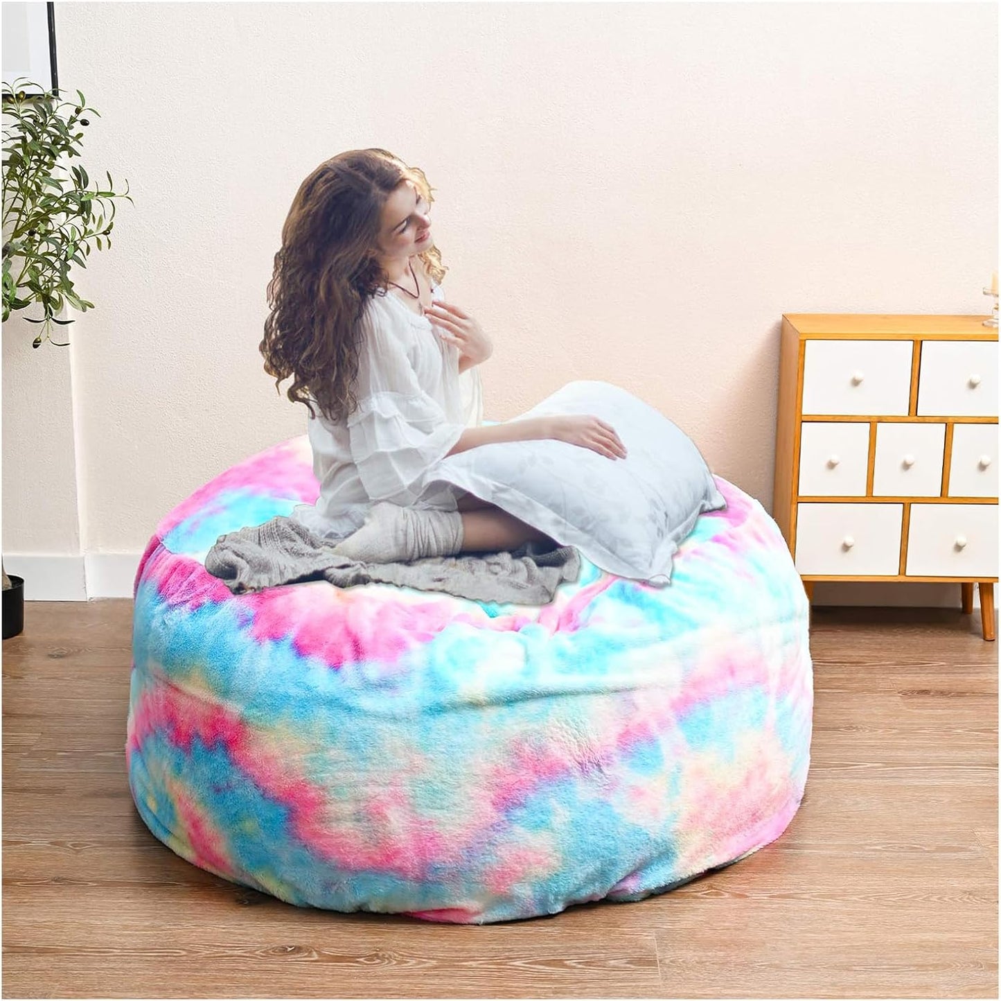 Bean Bag Chair for Adults Kids Without Filling Comfy Fluffy Giant Round Beanbag Lazy Sofa Cover for Reading Chair Floor Chair, 6FT, Grey