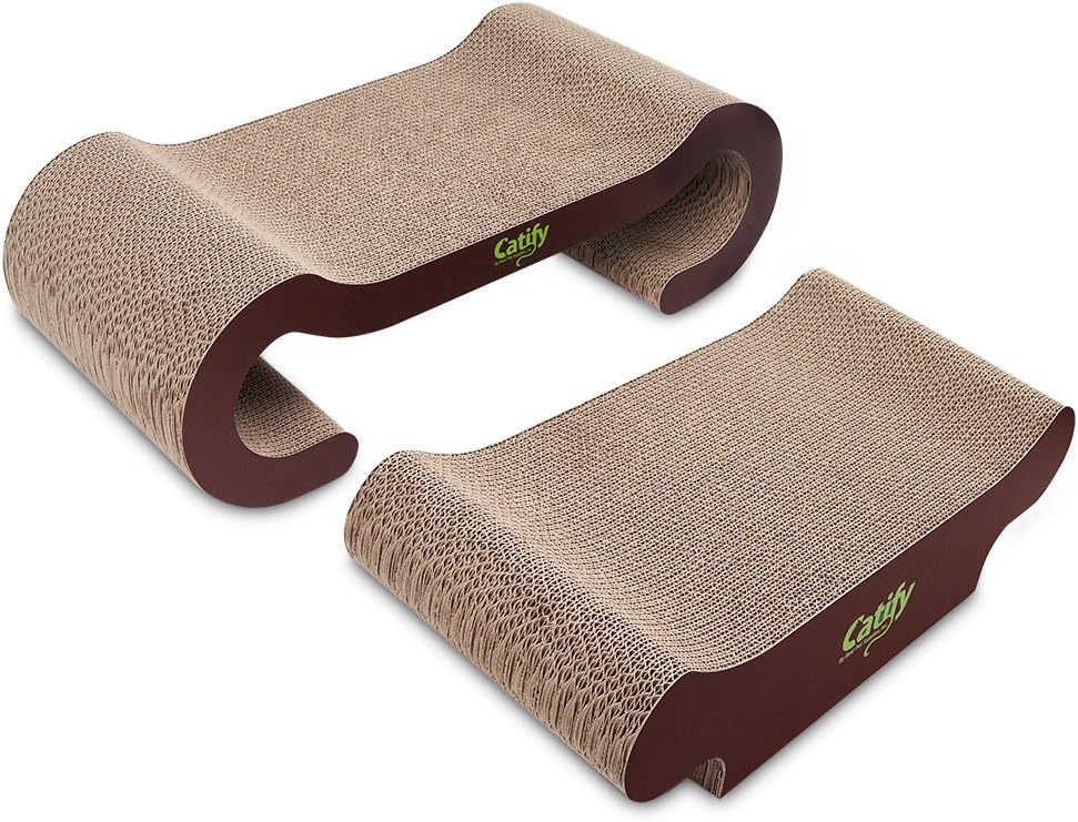 Best Pet Supplies Corrugated Cardboard Cat Scratcher Refill Pads, Lounger, and Fun Interactive Scratching Boards, Claw Safe, Durable, Natural Recycled Materials, Supports Active Play - Lounger I