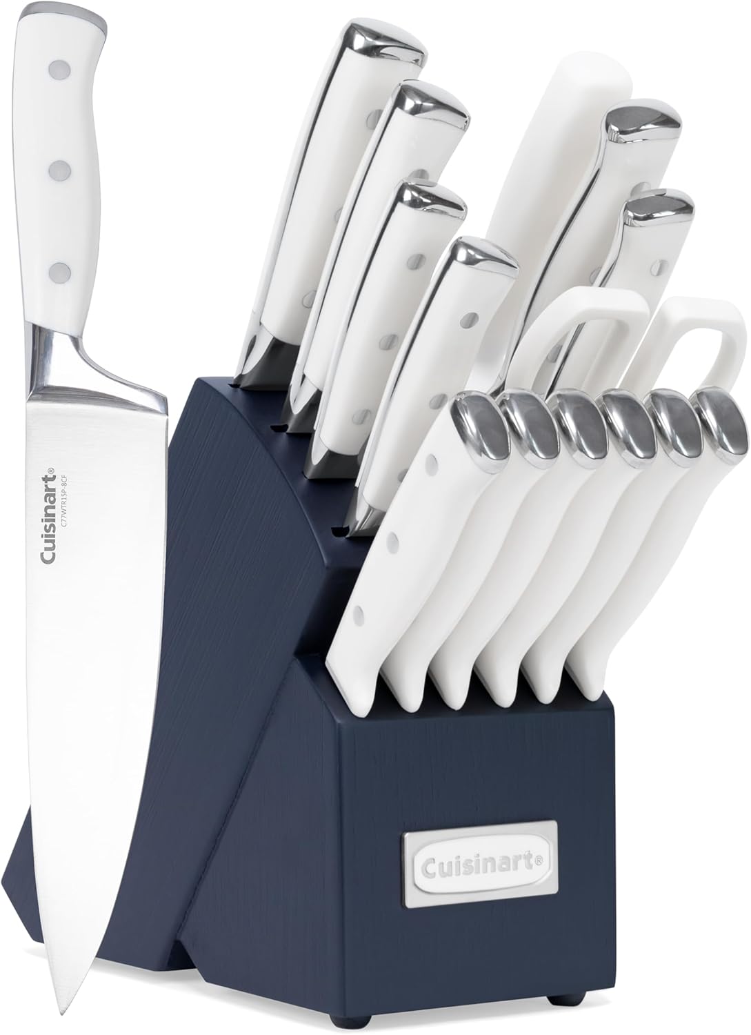15-Piece Knife Set with Block, High Carbon Stainless Steel, Forged Triple Rivet, White