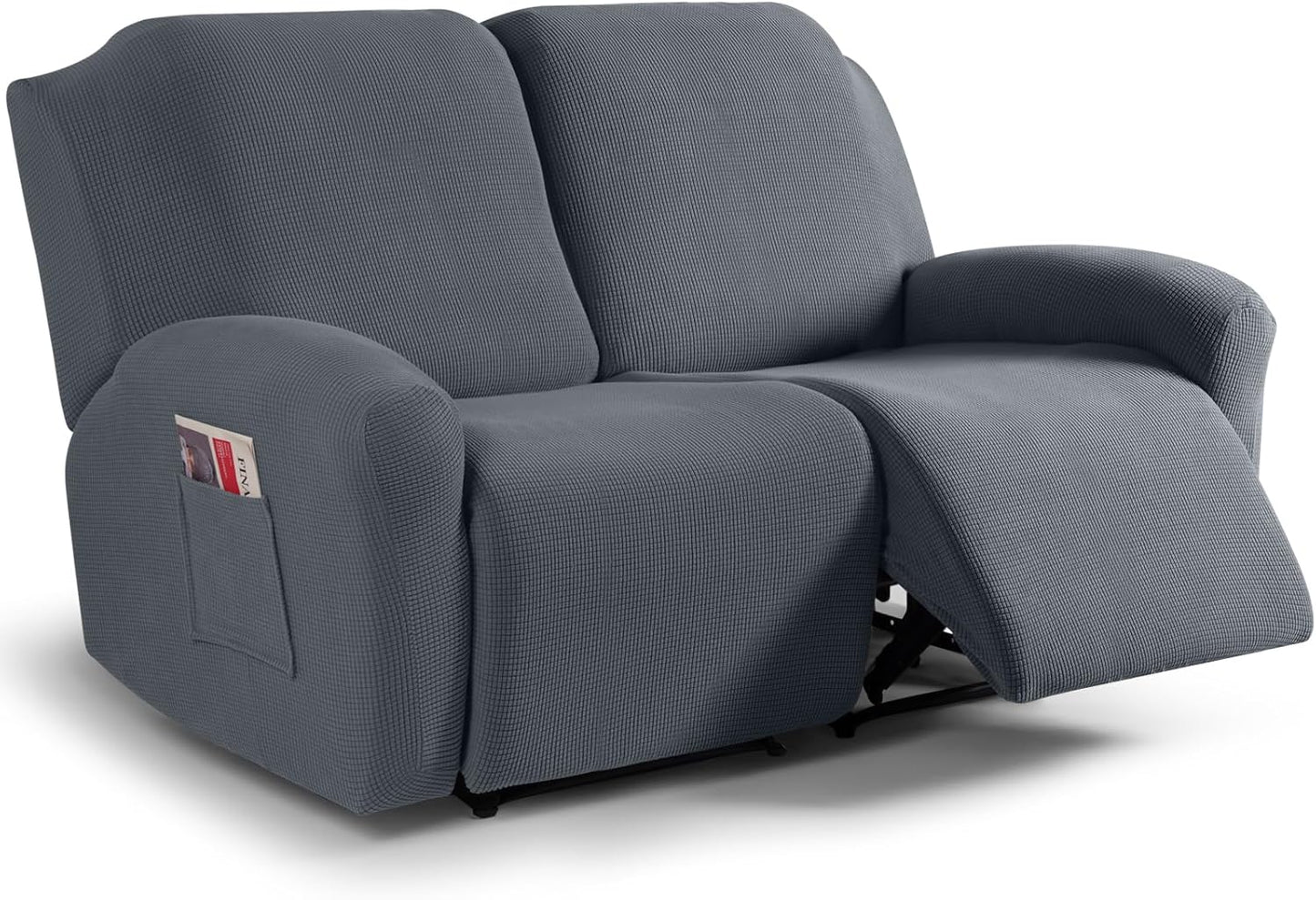 Recliner Sofa Covers 8-Pieces Stretch Large Couch Covers for 3 Seats Reclining Slipcovers Soft Jacquard Pattern Furniture Protector Black