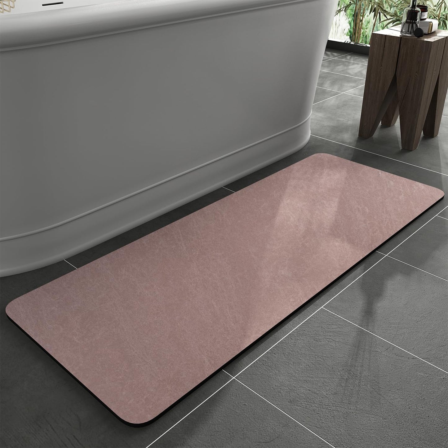 Bath Mat Rug-Rubber Backing Non Slip Quick Dry Absorbent Thin Bathroom Rugs Fit Under Door-Faux Suede Surface Bathroom Floor Mats-Shower Rug for in Front of Bathtub Shower Gray 24"X70"