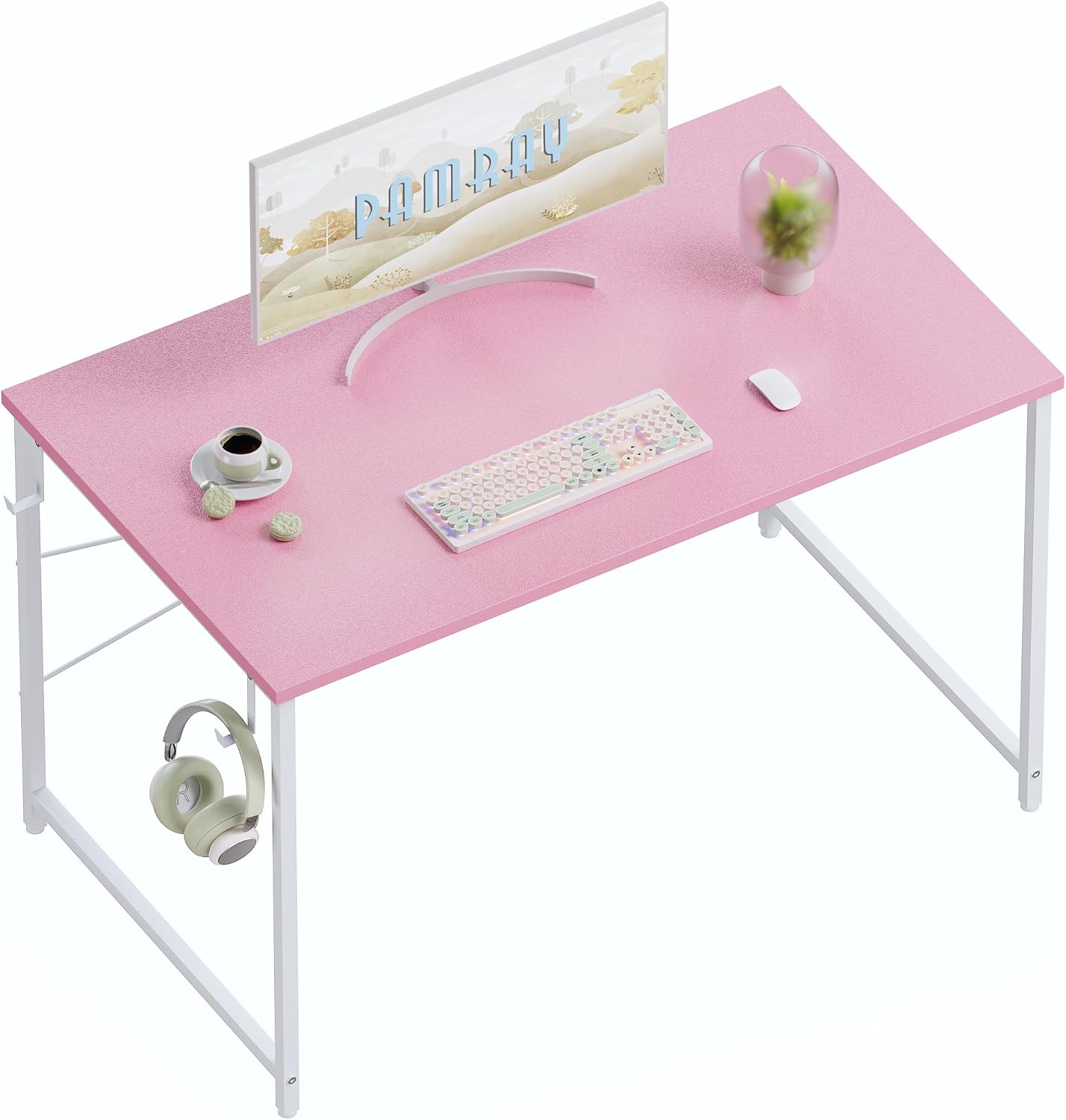 47 Inch Computer Desk for Small Spaces with Storage Bag, Home Office Work Desk with Headphone Hook, Small Office Desk Study Writing Table