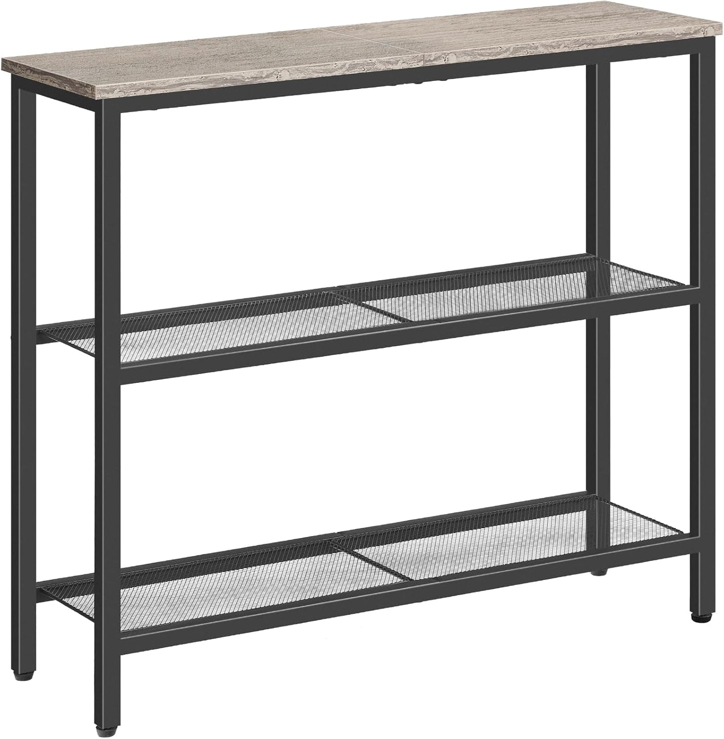 29.5" Narrow Console Table, 3-Tier Entryway Table, Thin Sofa Table with Shelves, Side Table, Display Table, for Hallway, Entrance, Living Room, Bedroom, Rustic Brown and Black BF73XG01