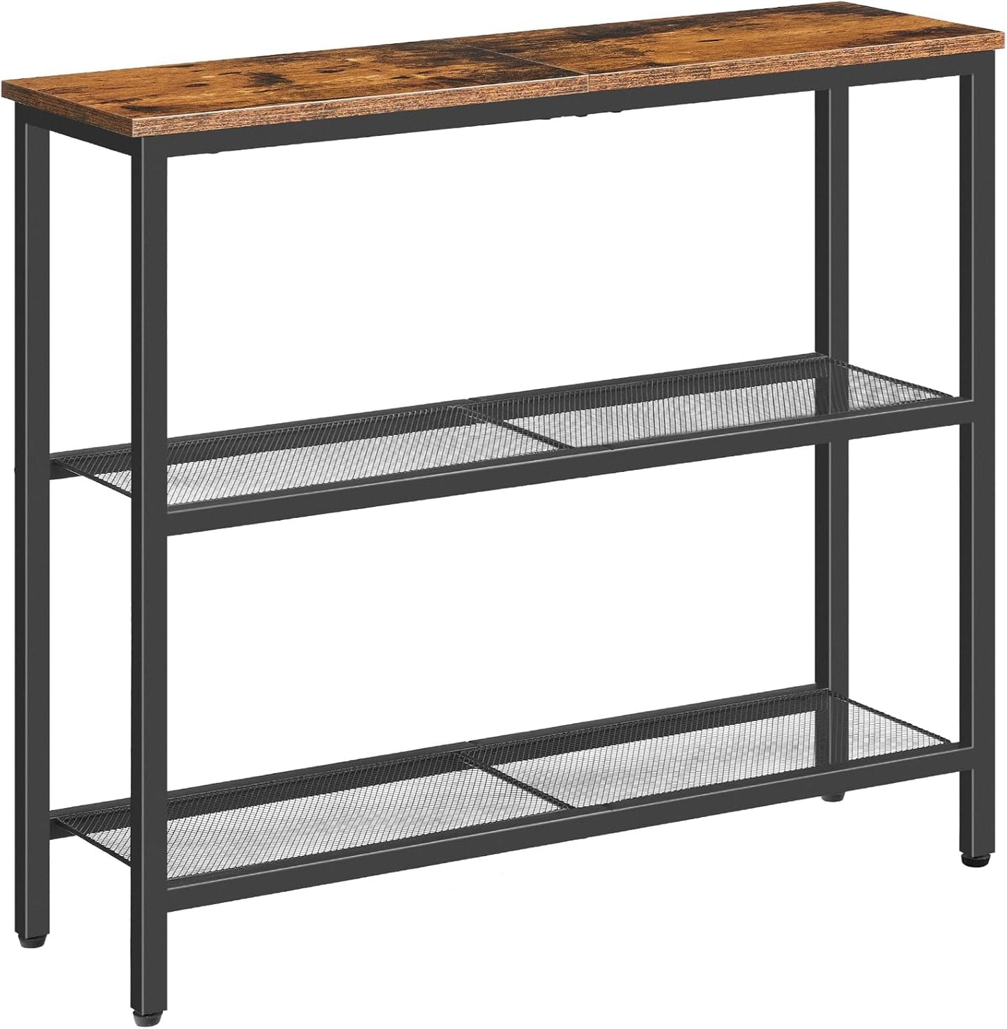 29.5" Narrow Console Table, 3-Tier Entryway Table, Thin Sofa Table with Shelves, Side Table, Display Table, for Hallway, Entrance, Living Room, Bedroom, Rustic Brown and Black BF73XG01