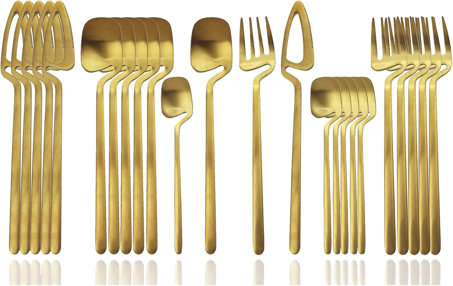 Silverware Set Satin Finish 24-Piece Stainless Steel Flatware Set Kitchen Utensil Set Service for 6 Tableware Cutlery Set Dishwasher Safe (Matte Black)